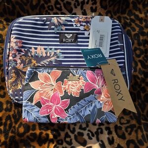 Roxy Floral and Striped Cosmetic Bag Set